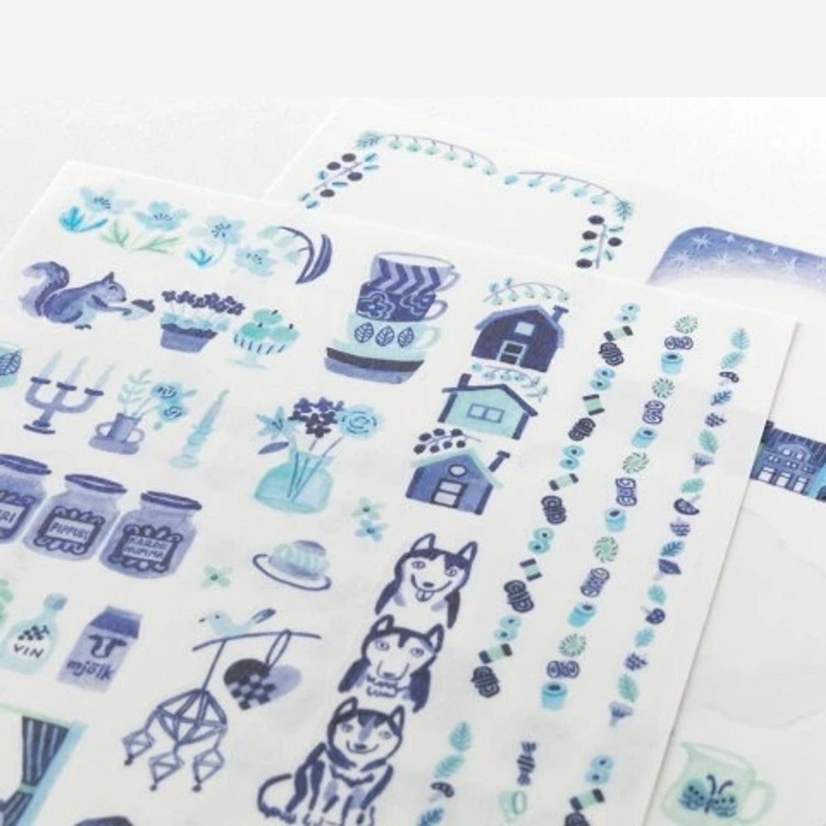 Midori Yuru Log Writable Stickers - Blue Nordic
