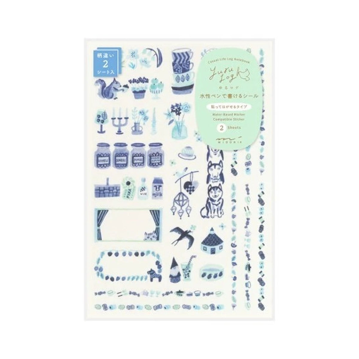 Midori Yuru Log Writable Stickers - Blue Nordic