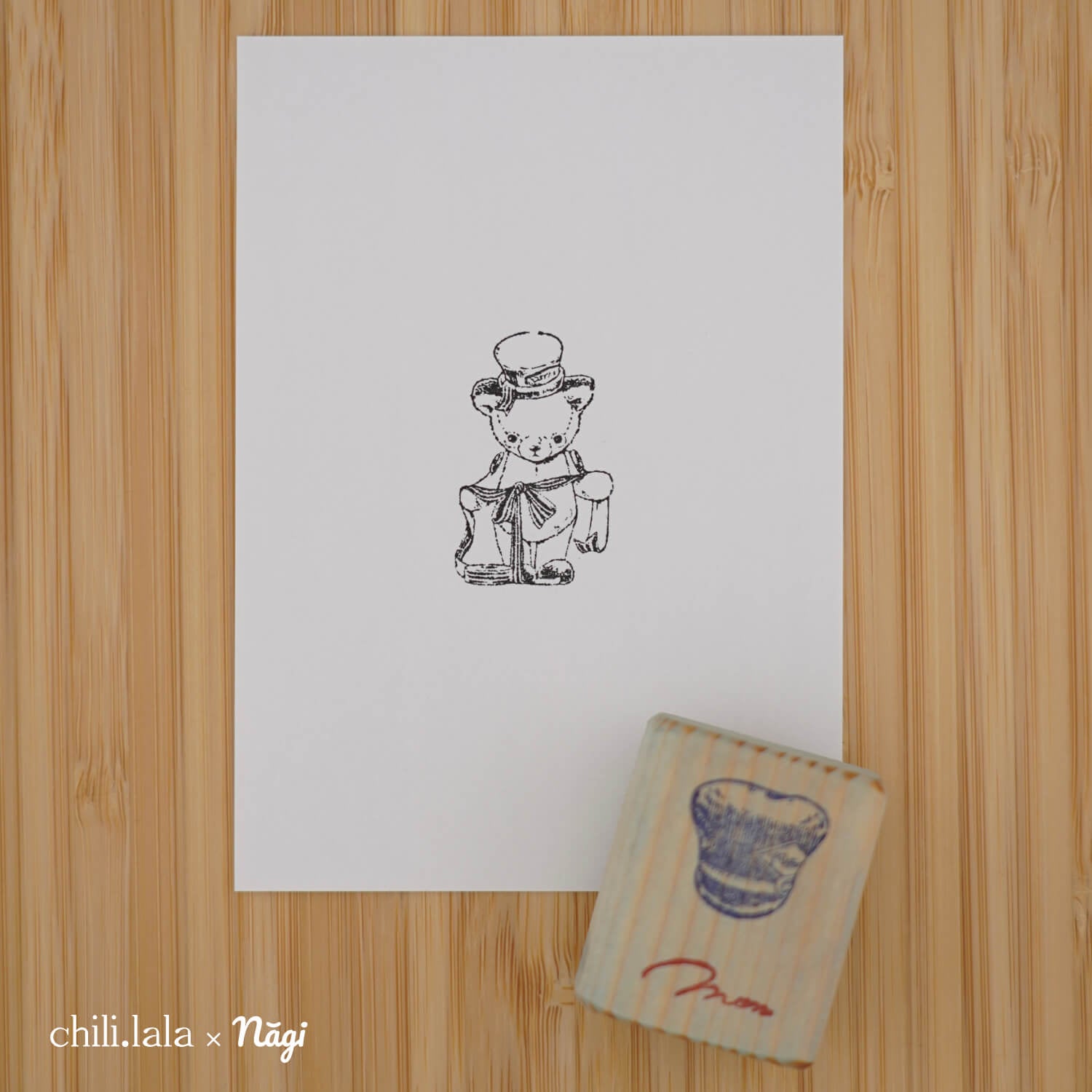 Monpoche Wood Stamp – Bear Cub Ribbon