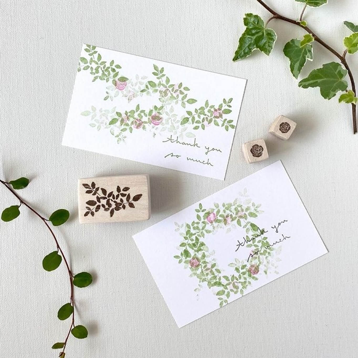 Mori Ringo Rubber Stamp Set – Rose Flower and Leaf (3-Pieces)