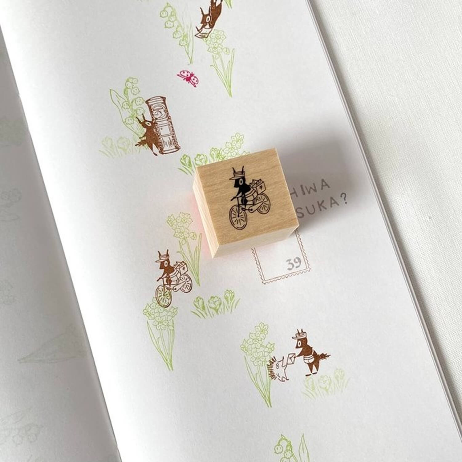 Mori Ringo Rubber Stamp – Bicycle Postman Squirrel