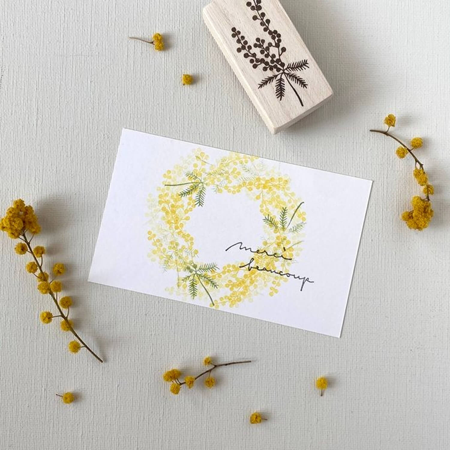 Mori Ringo Rubber Stamp – Mimosa Branch