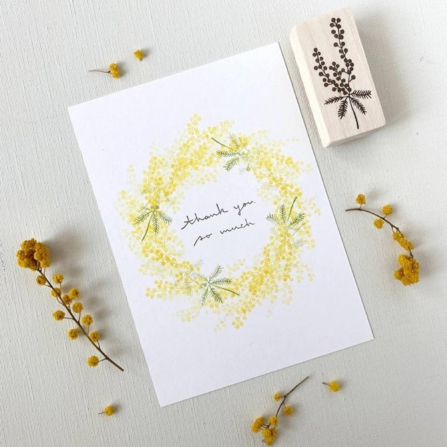 Mori Ringo Rubber Stamp – Mimosa Branch