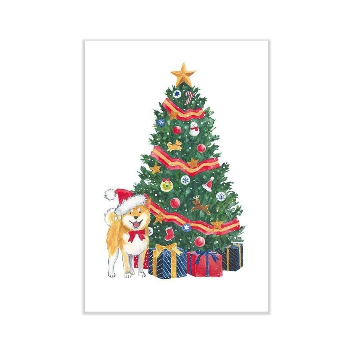 Murata Natsuka Christmas Postcard – Shiba Inu and Christmas, Tree