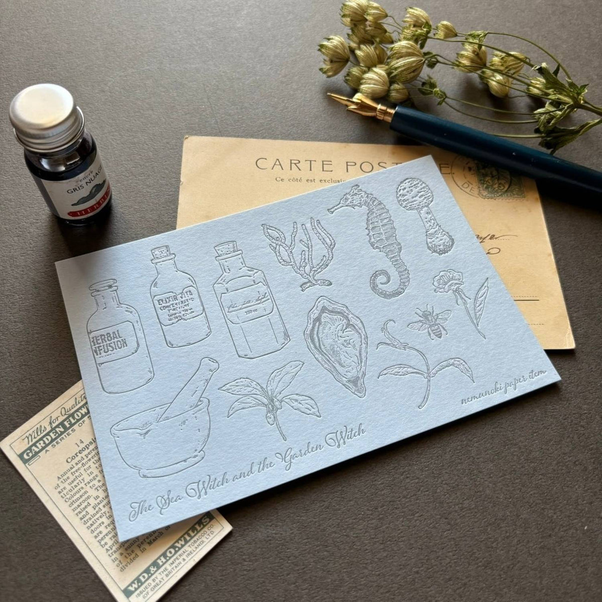 Nemunoki Letterpress Card – The Sea Witch and the Garden Witch