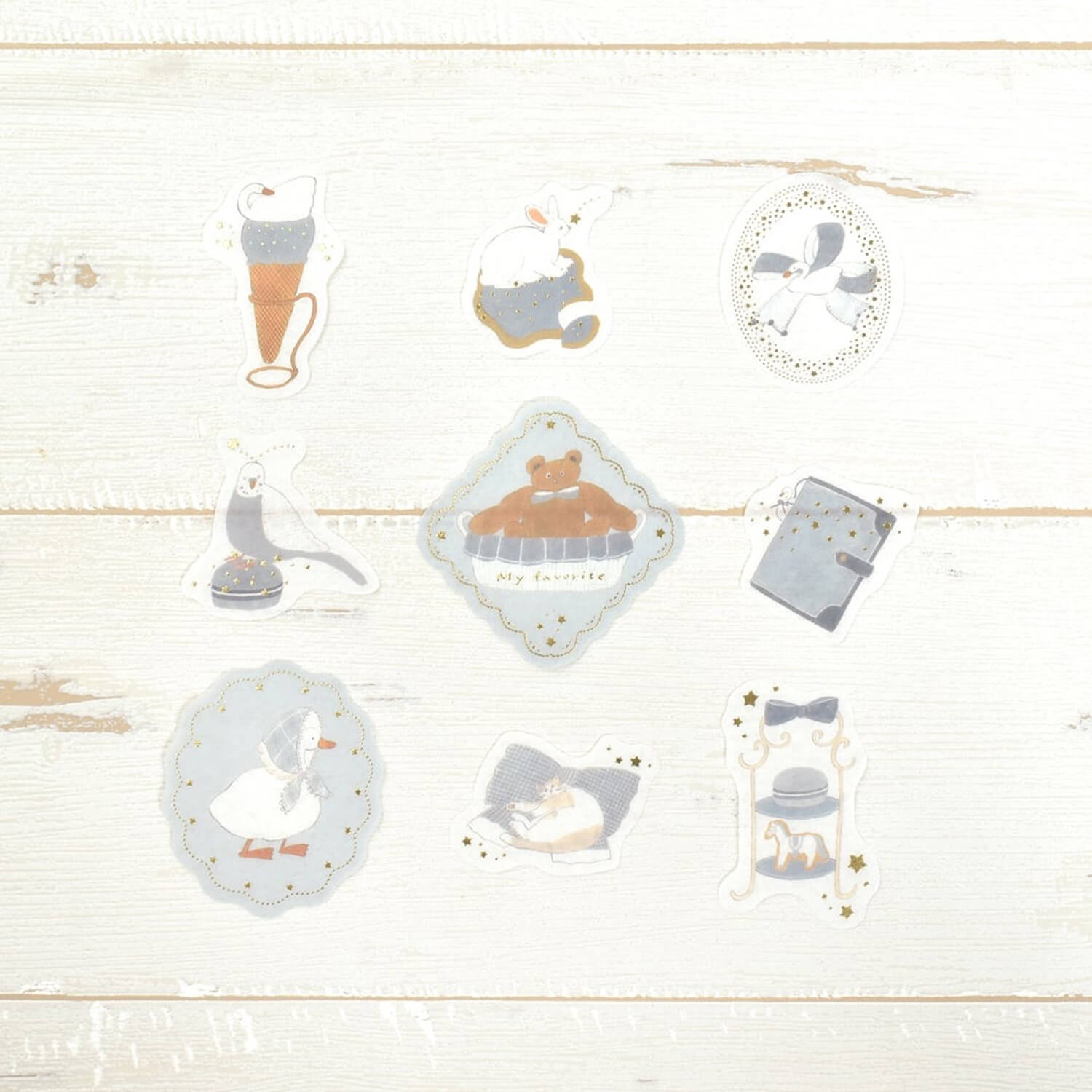 Papier Platz × Tobimatsu Shoichiro Gold Foil Flake Stickers – Blue Favorite