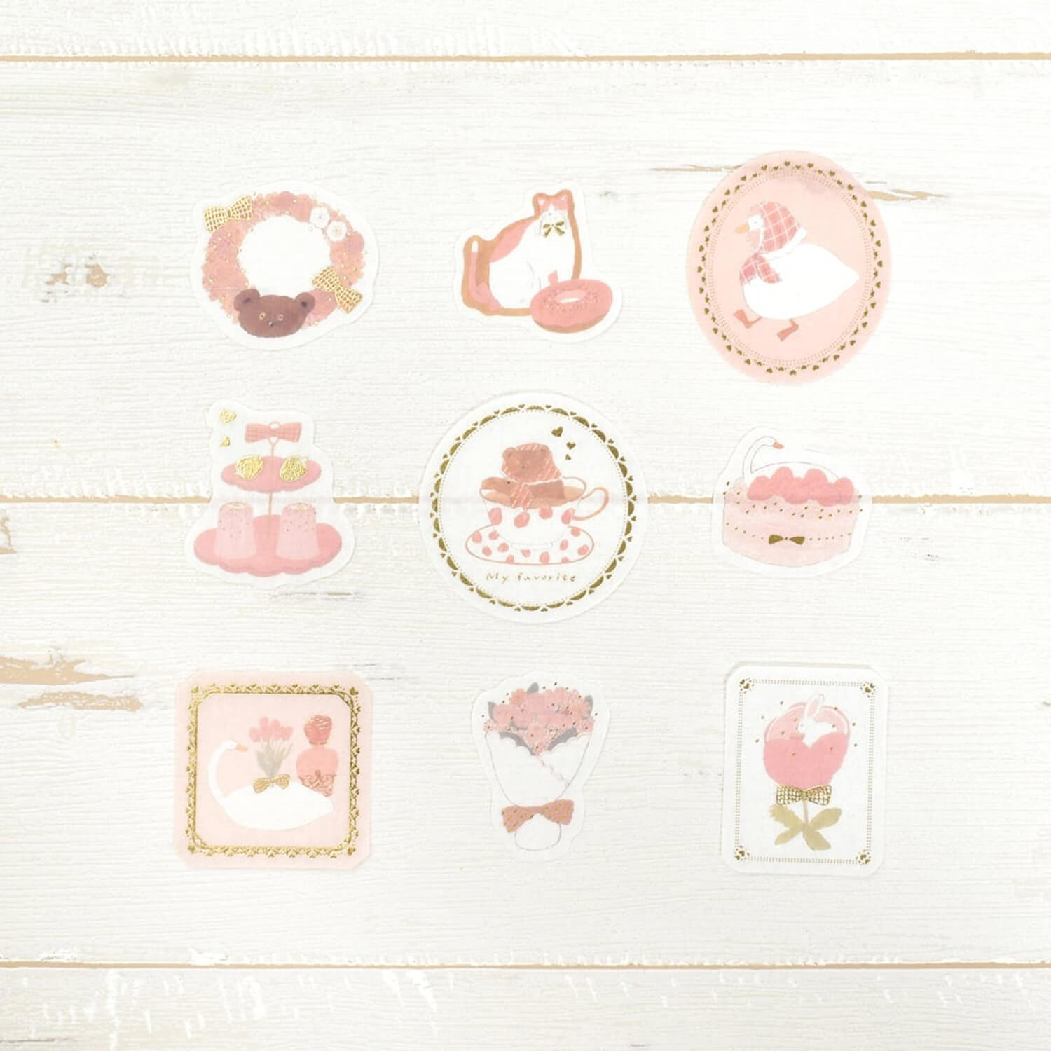 Papier Platz × Tobimatsu Shoichiro Gold Foil Flake Stickers – Pink Favorite