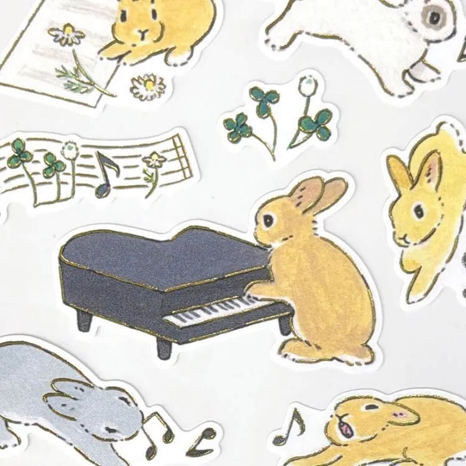Schinako Moriyama Gold Foil Paper Stickers – Rabbits and Music