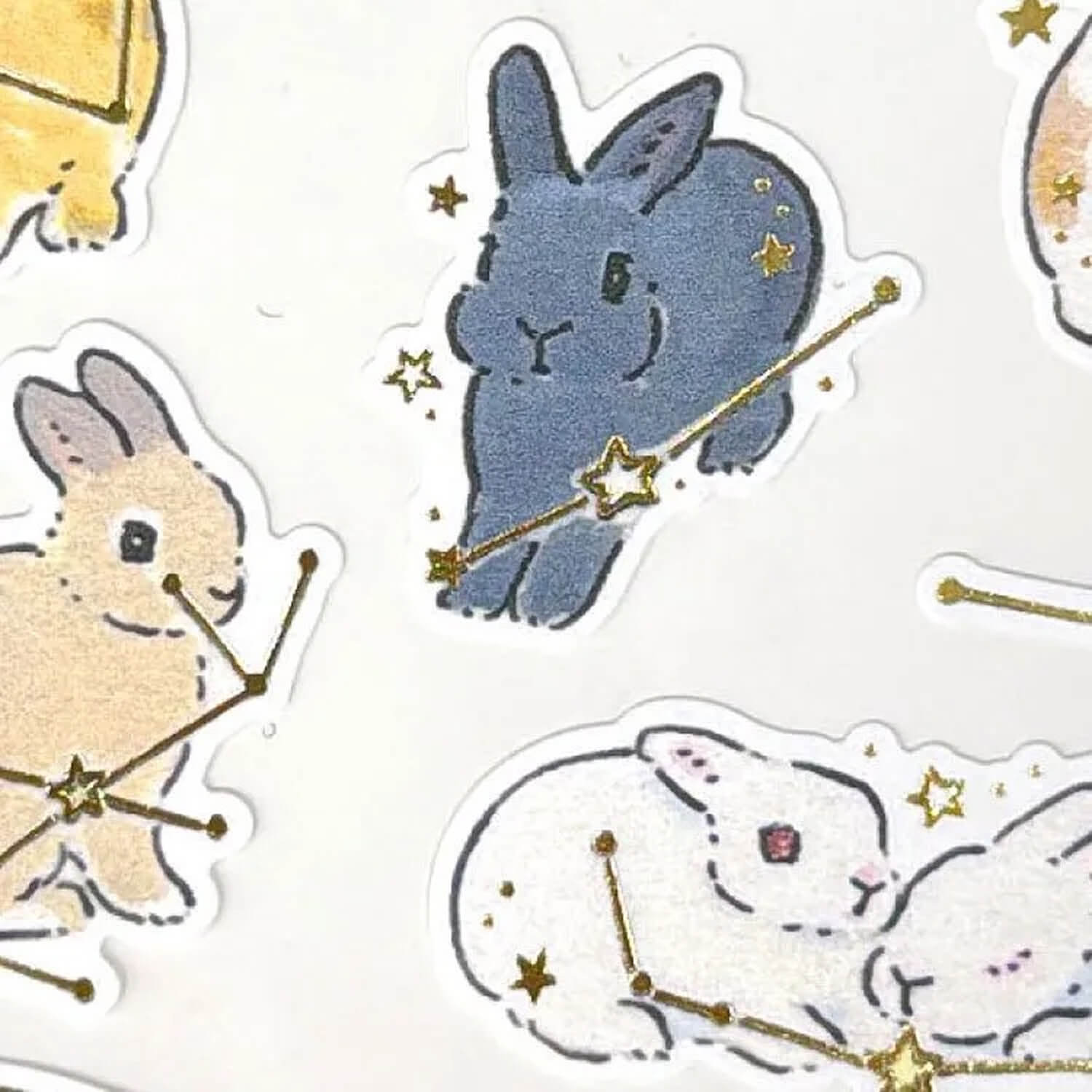 Schinako Moriyama Gold Foil Paper Stickers – Rabbits and Starry Sky