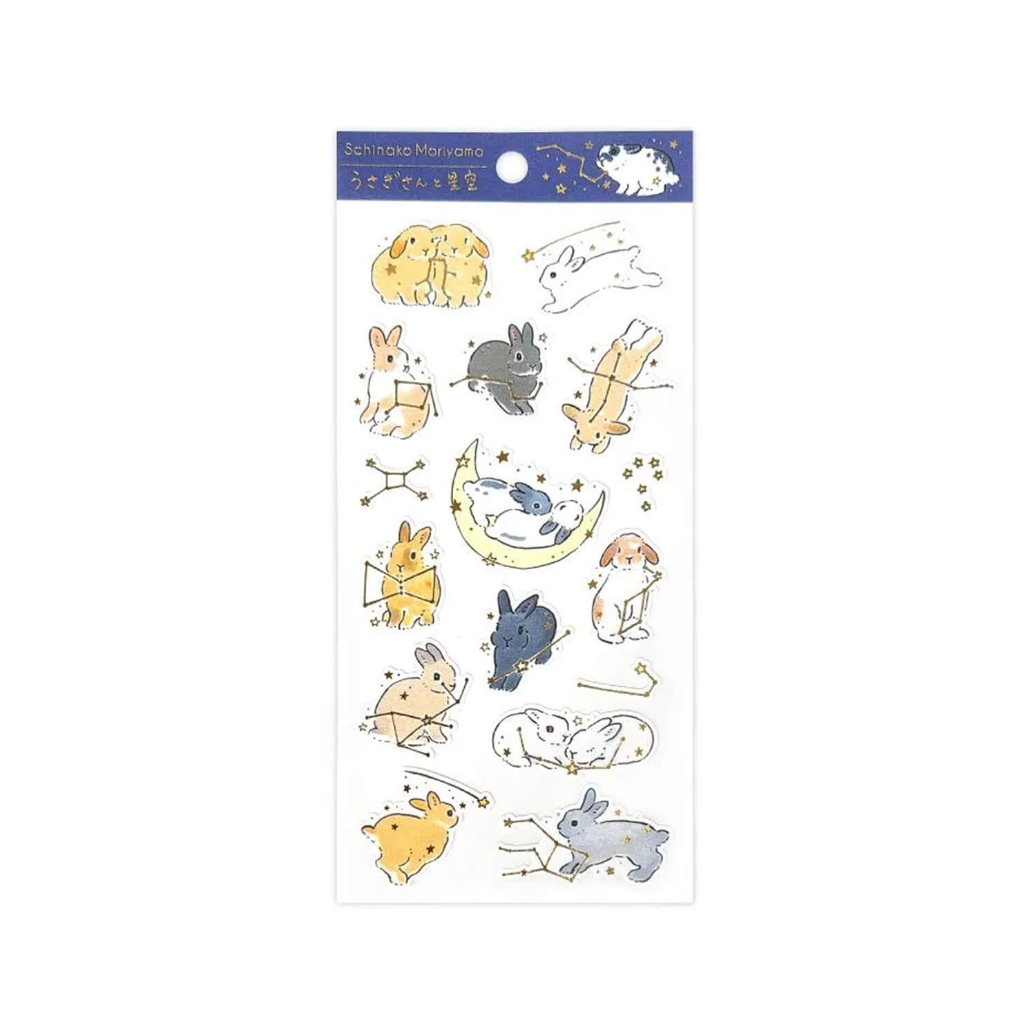 Schinako Moriyama Gold Foil Paper Stickers – Rabbits and Starry Sky