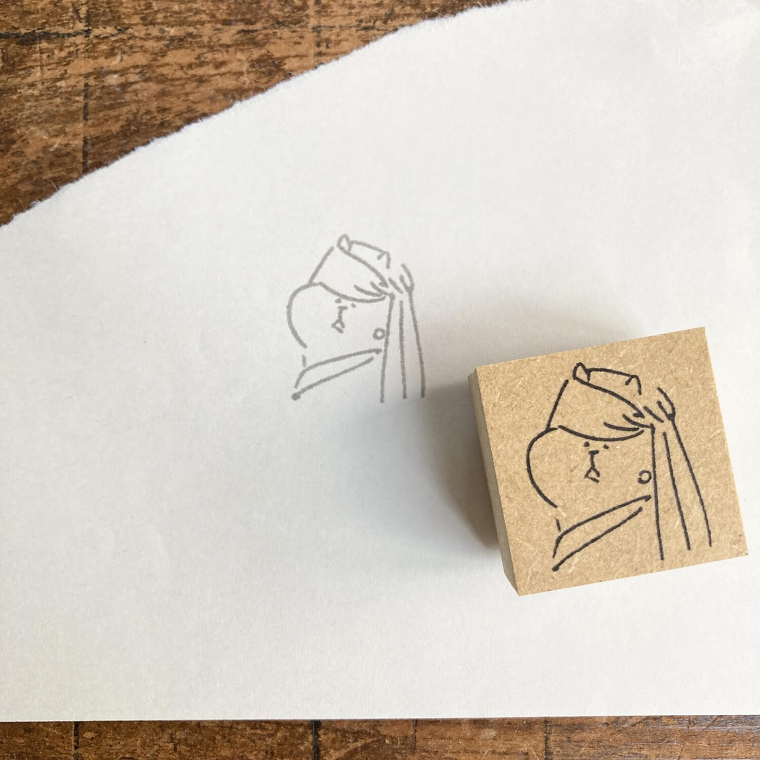 Spica Garden Original Character Wood Mount Stamp – Muu with a Pearl Earring