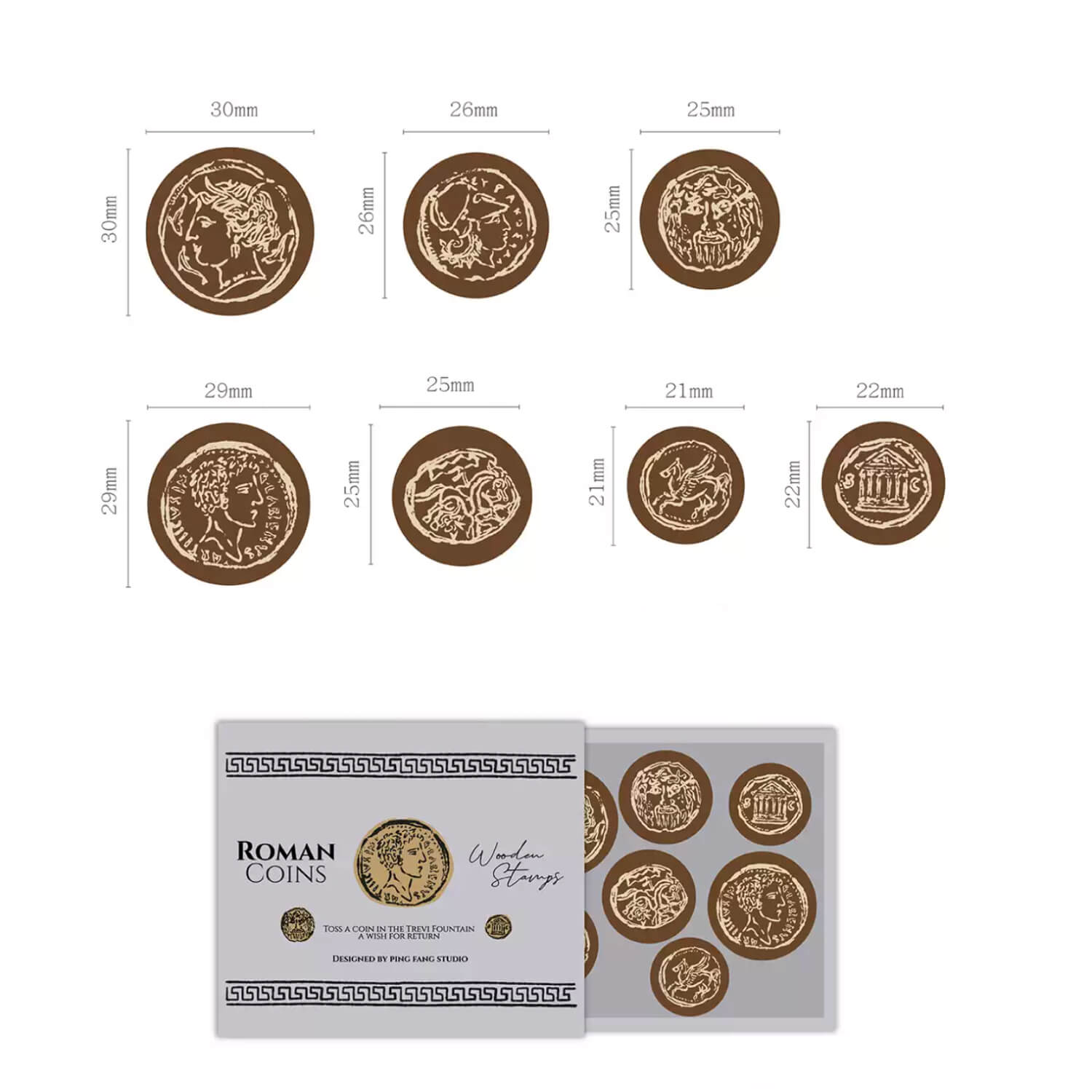 Square Studio Rome Series Wooden Stamp Set – Roman Coins