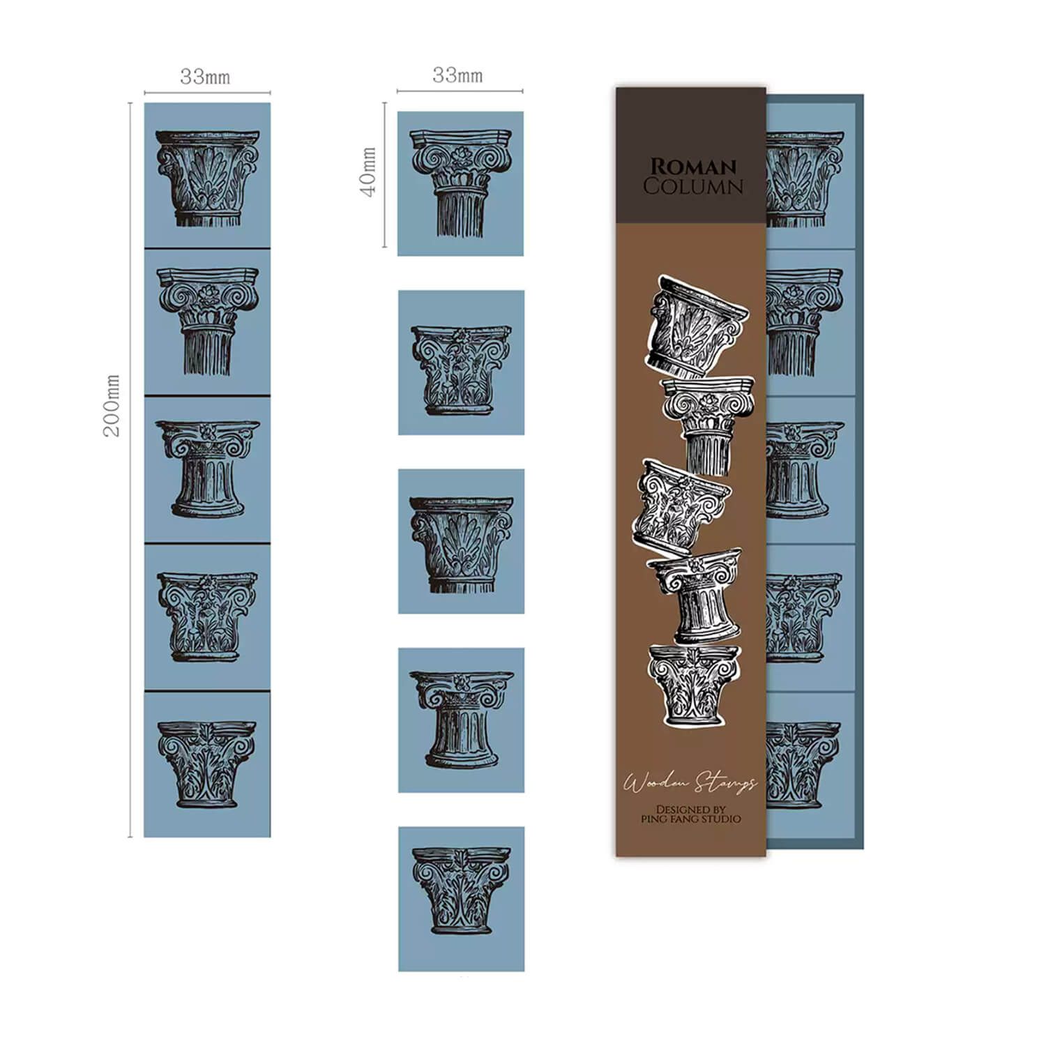 Square Studio Rome Series Wooden Stamp Set – Roman Columns