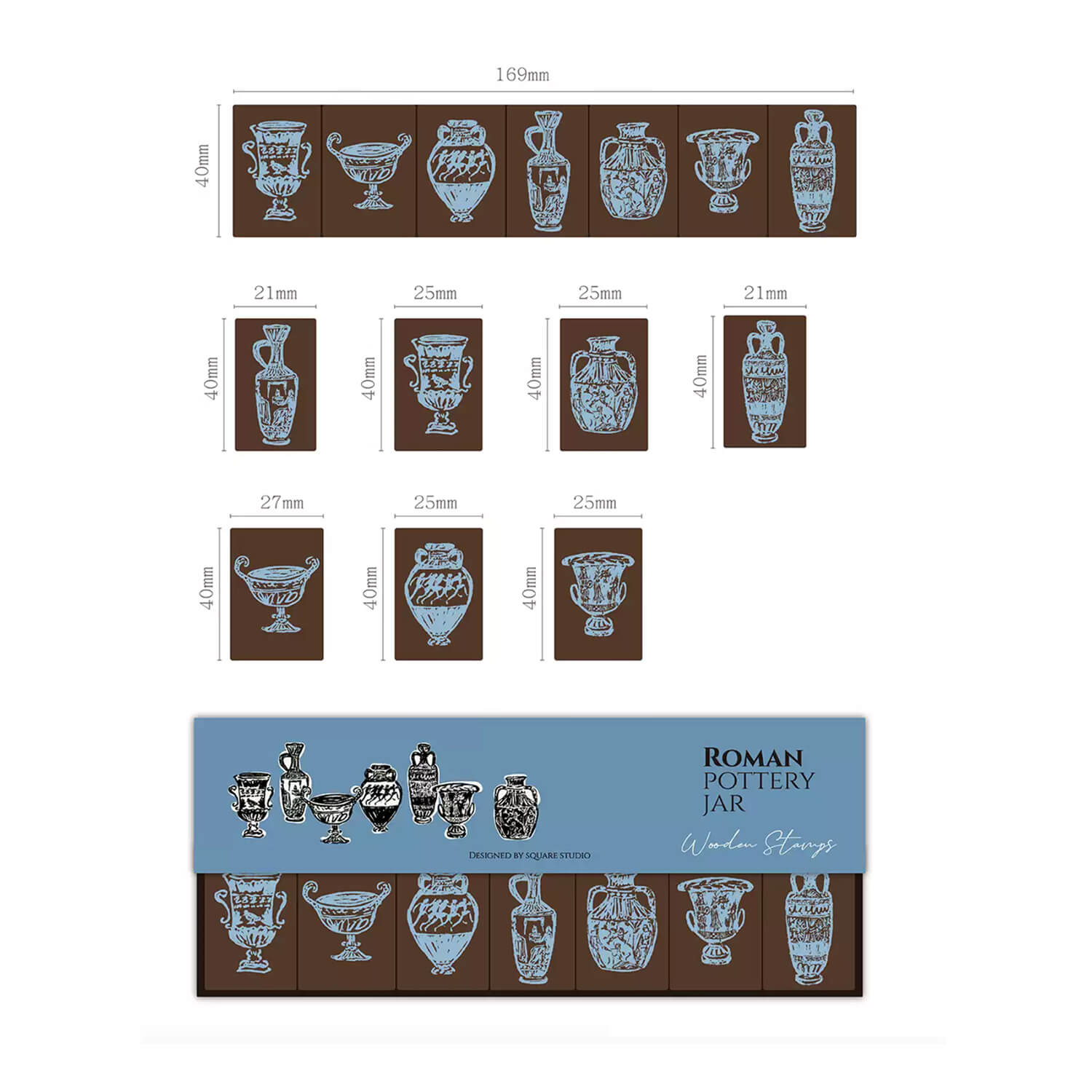 Square Studio Rome Series Wooden Stamp Set – Roman Pottery Jars