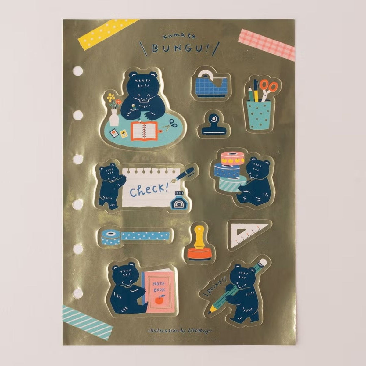 Tegamisha x Mokuji Mini 6 Glossy Stickers – Bear and Stationery!