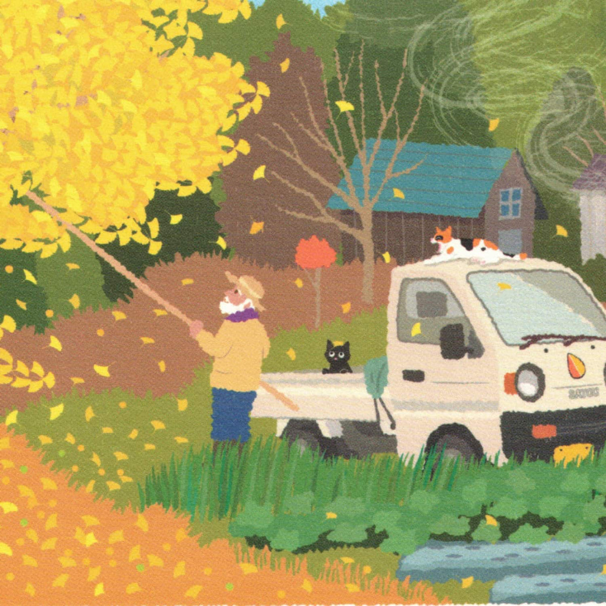 Toshinori Mori Tabineko Postcard – Autumn Festival at Dusk