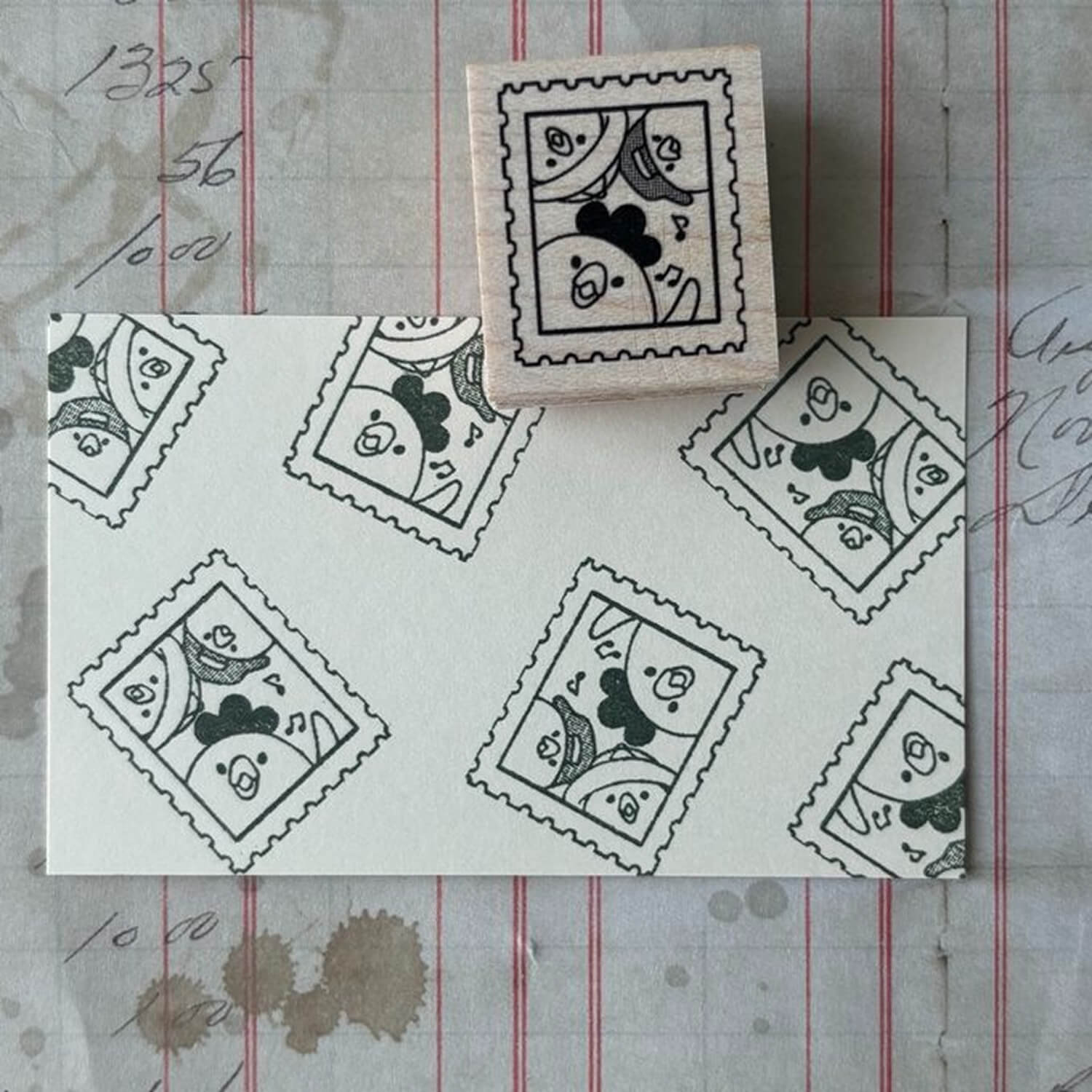 Yun Rubber Stamp – Postage-Stamp-Style Chicken Family