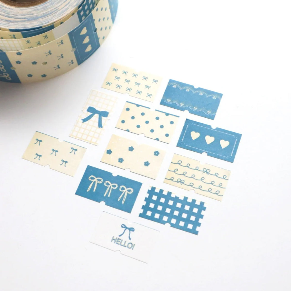 forme. Ribbon Assortment Label Roll Stickers – Cream and Blue