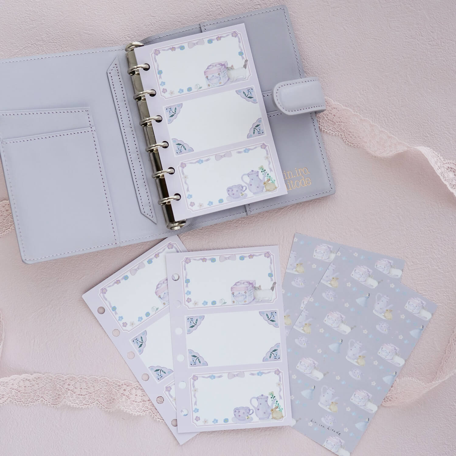 kin.iro.hitode M6 Refill – Cat and Rabbit Tea Pattern