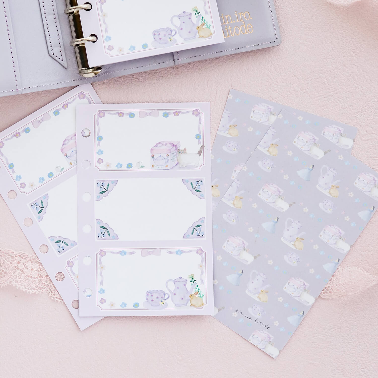 kin.iro.hitode M6 Refill – Cat and Rabbit Tea Pattern