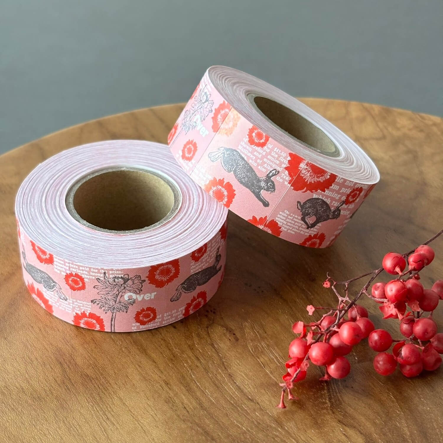 nemunoki paper item Label Sticker Roll – Wild Hare and Anemone