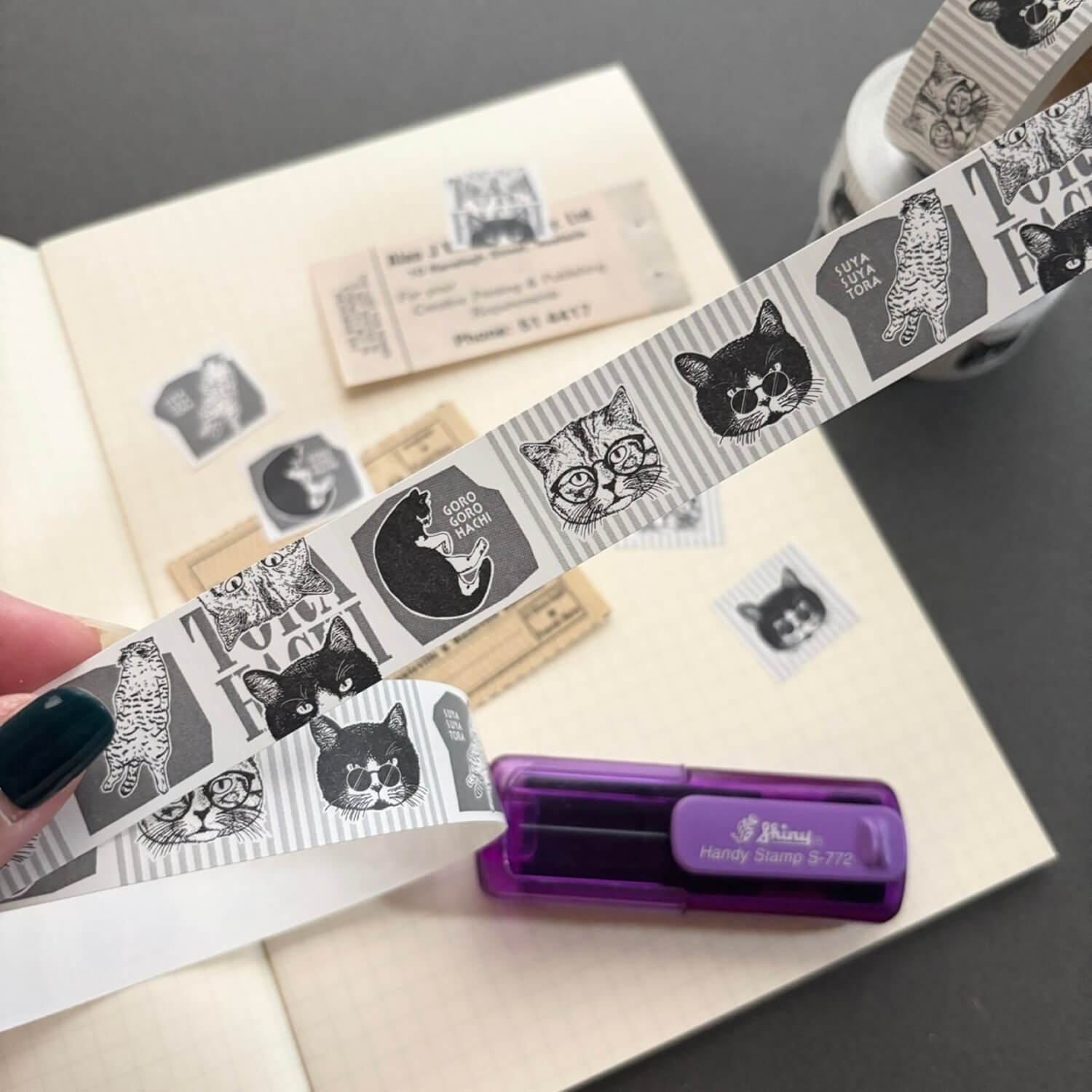 nemunoki paper item Labeler-Style Roll Stickers – Tora &amp; Hachi Monochrome