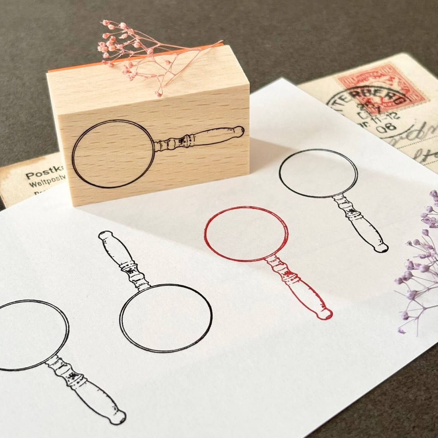 nemunoki paper item Little World Wood Mount Stamp – Magnifying Glass