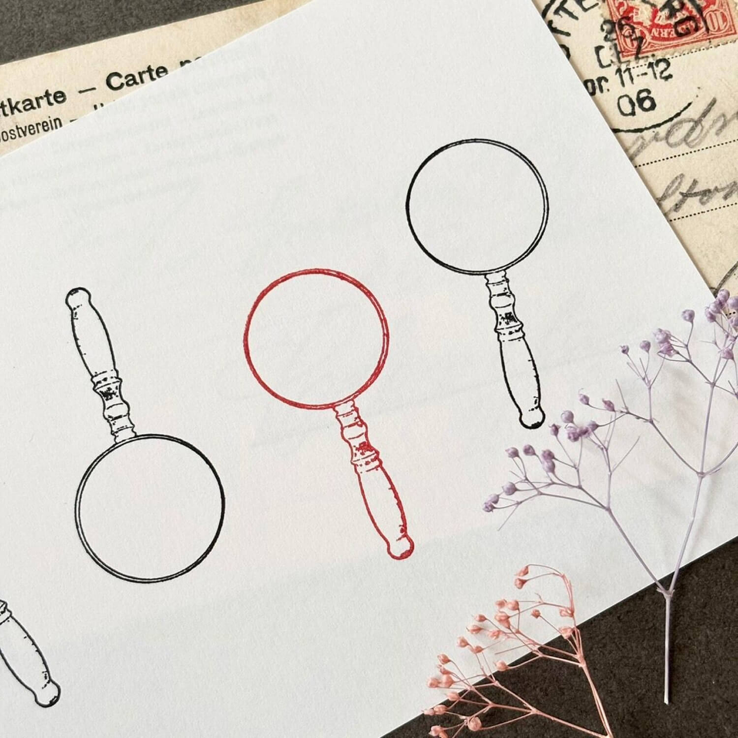 nemunoki paper item Little World Wood Mount Stamp – Magnifying Glass