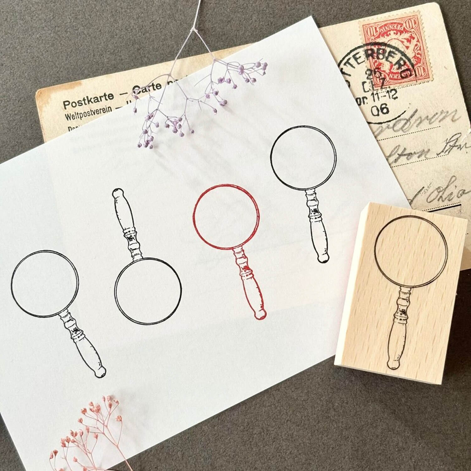 nemunoki paper item Little World Wood Mount Stamp – Magnifying Glass