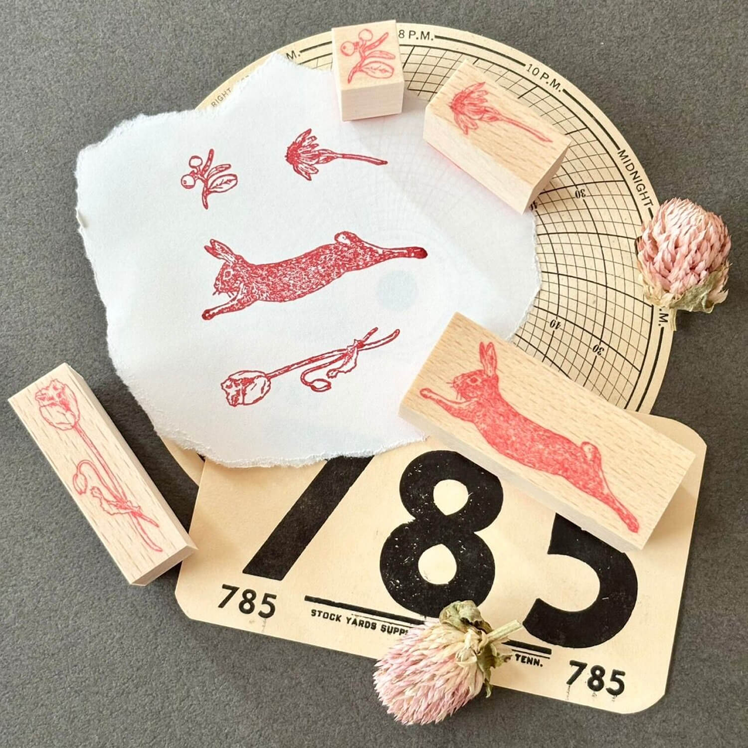 nemunoki paper item Little World Wood Mount Stamp – Wild Hare