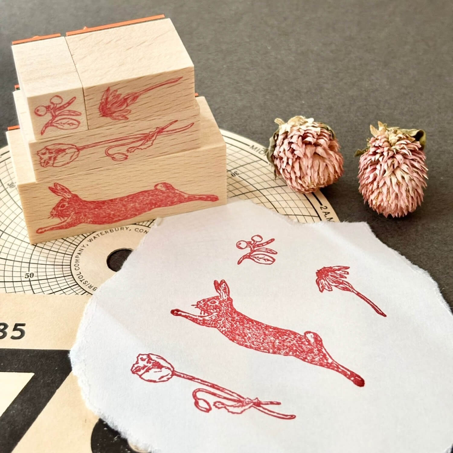 nemunoki paper item Little World Wood Mount Stamp – Wild Hare