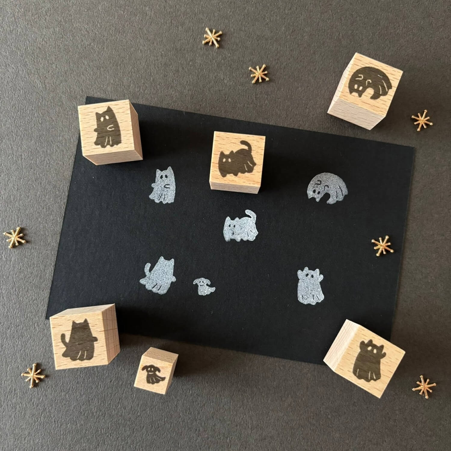 nemunoki paper item Mini Stamp Set – GHOST CATS Silhouettes (6 Stamps)