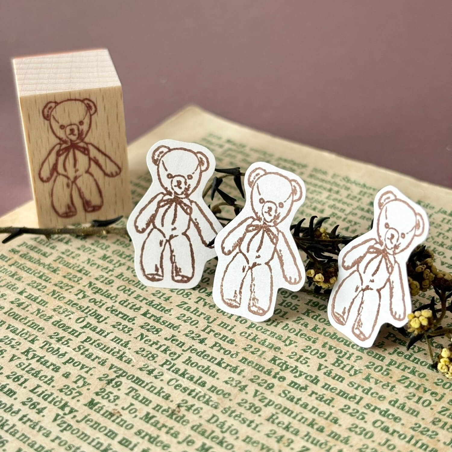 nemunoki paper item Repair Doll Wood Mount Stamp – Teddy Bear