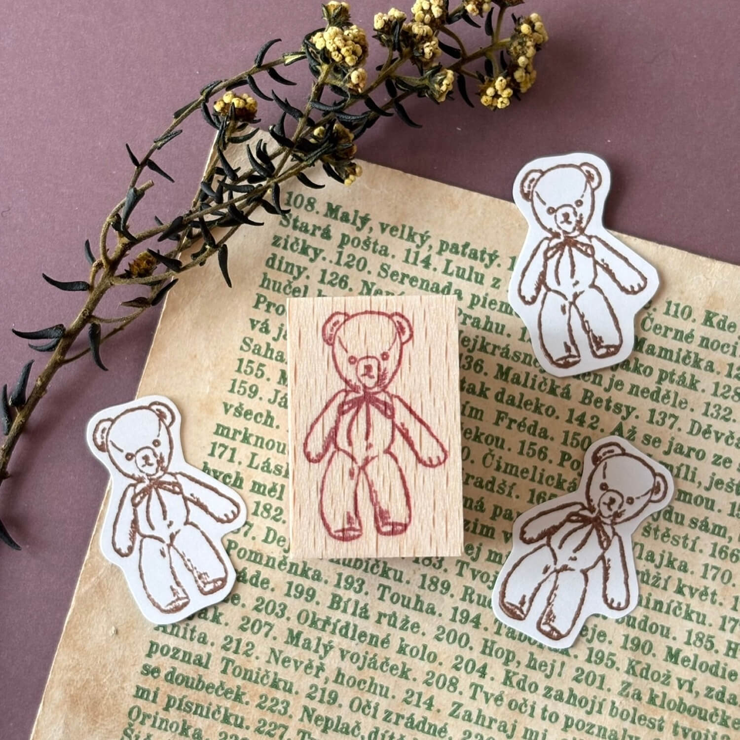 nemunoki paper item Repair Doll Wood Mount Stamp – Teddy Bear