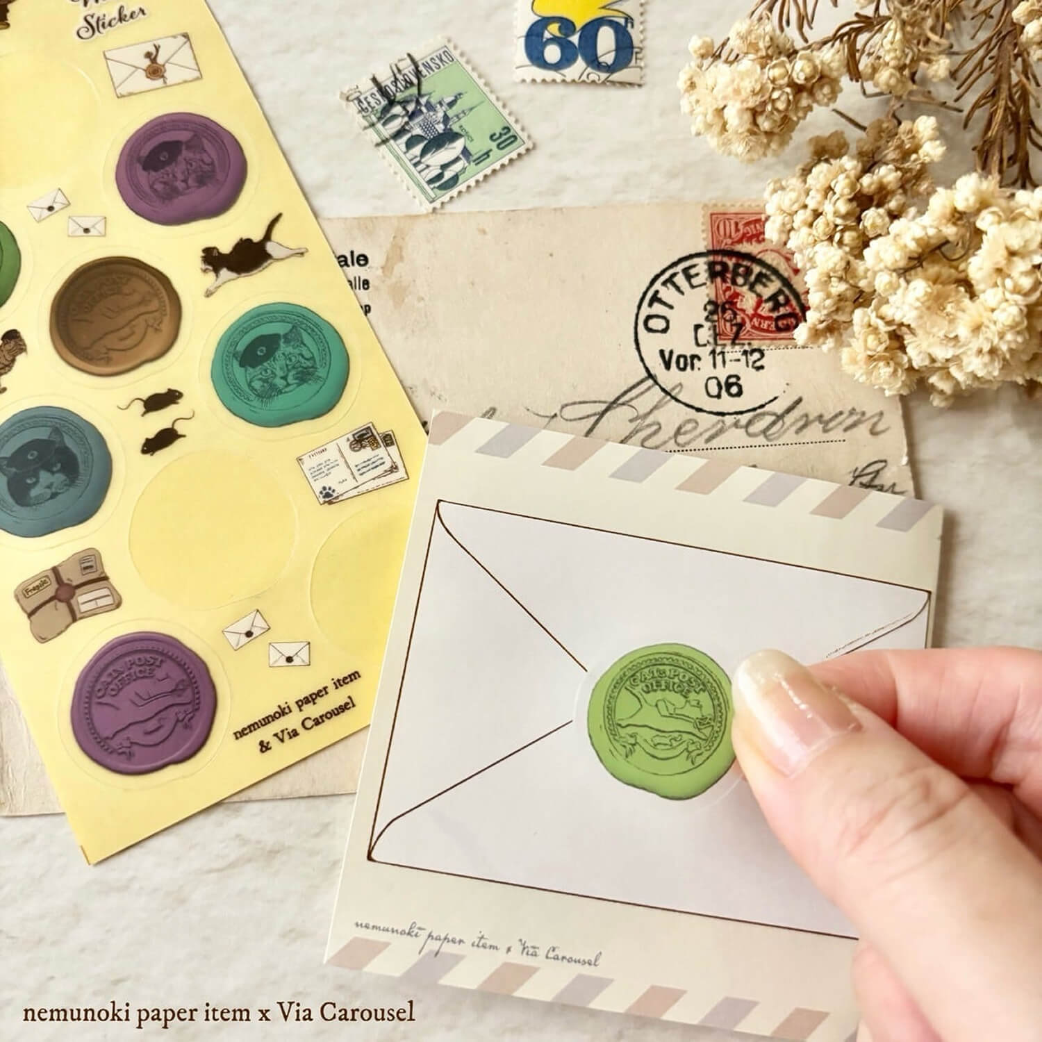 nemunoki paper item Sealing-Wax Style Stickers Set – Cats’ Post Office