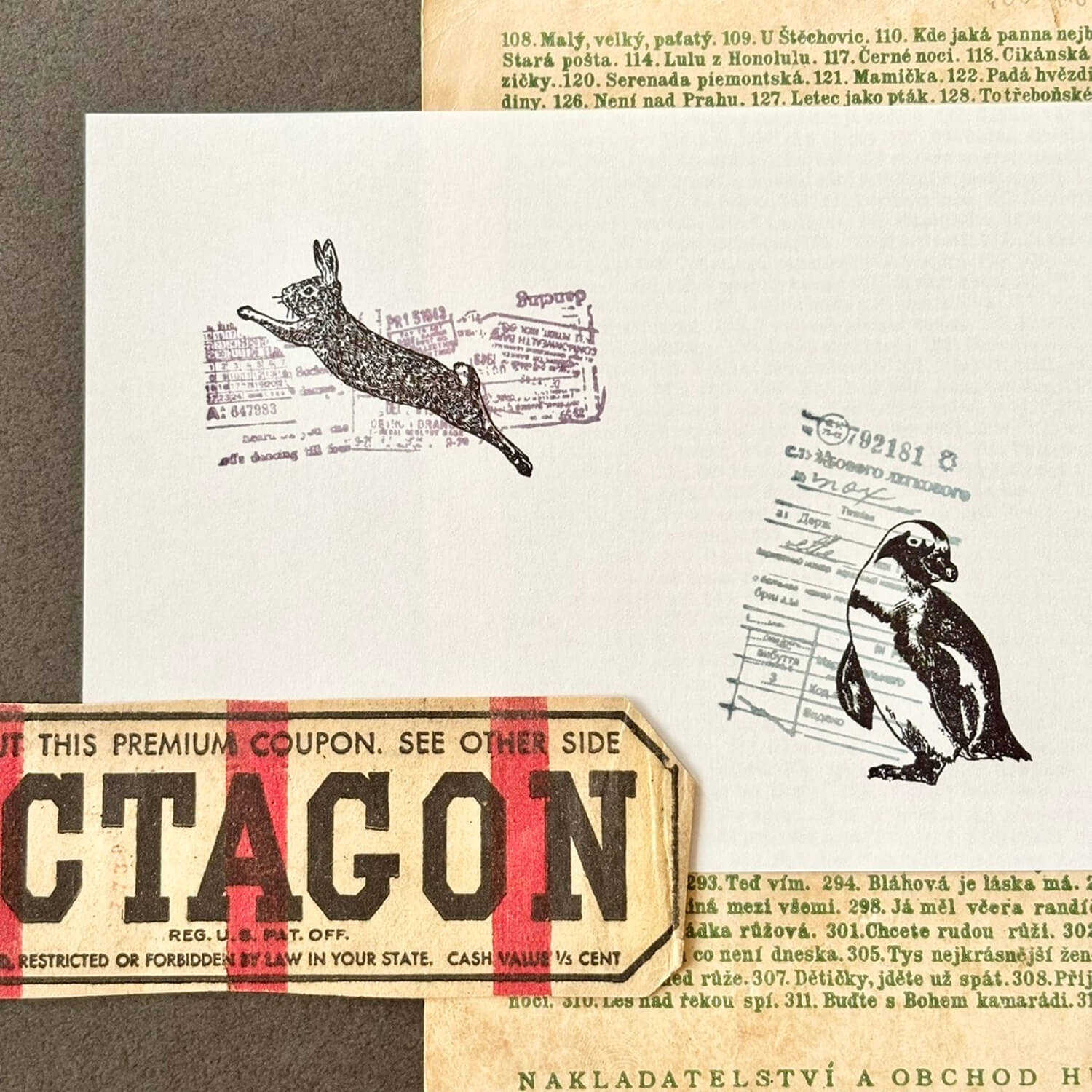 nemunoki paper item Wood Mount Stamp – Text Collage B