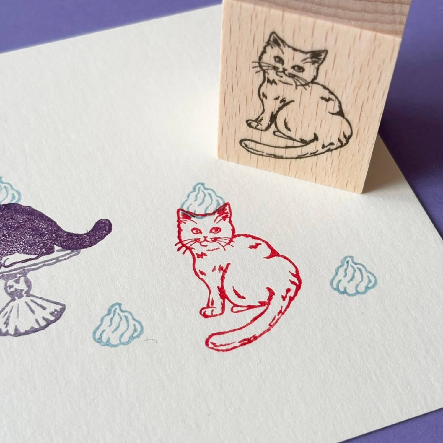 nemunoki paper item Wood Stamp Set – Whipped Cream Cats