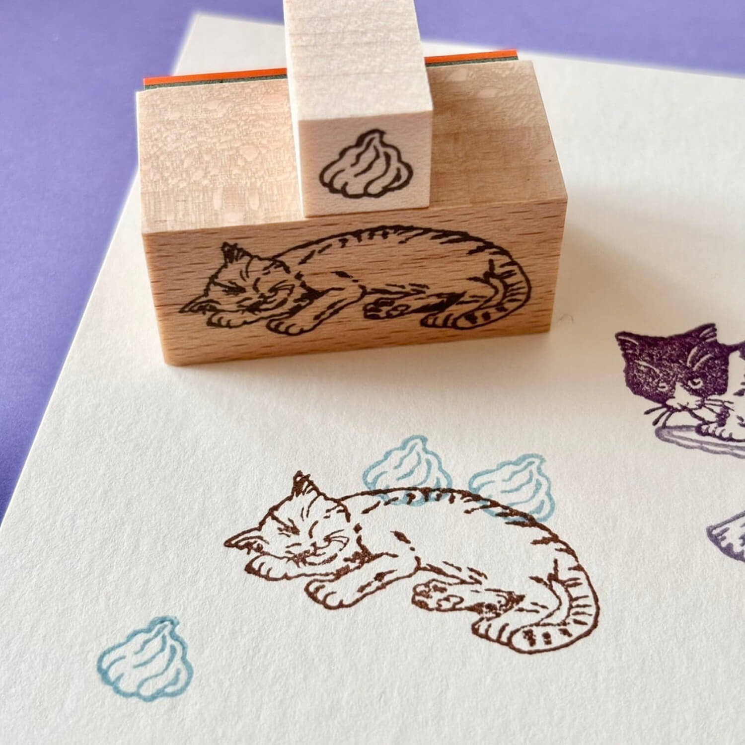 nemunoki paper item Wood Stamp Set – Whipped Cream Cats