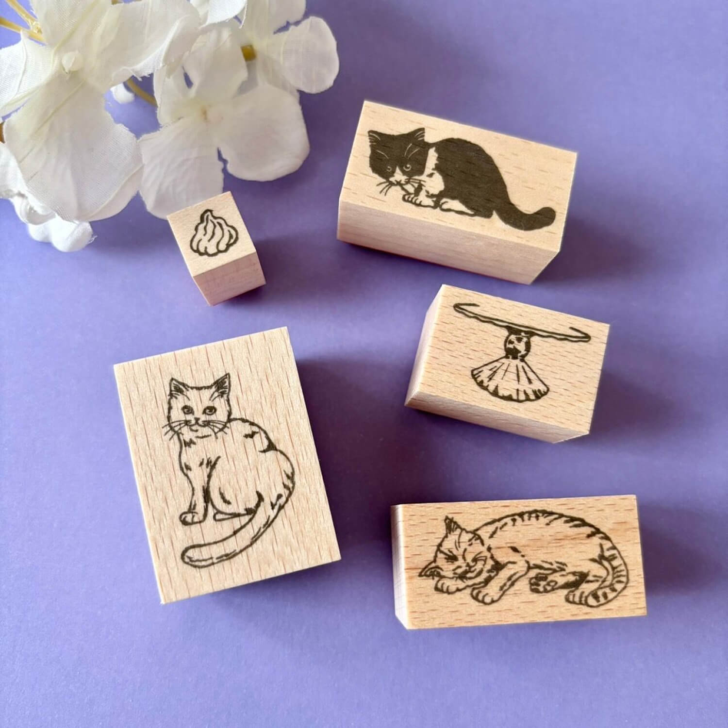 nemunoki paper item Wood Stamp Set – Whipped Cream Cats