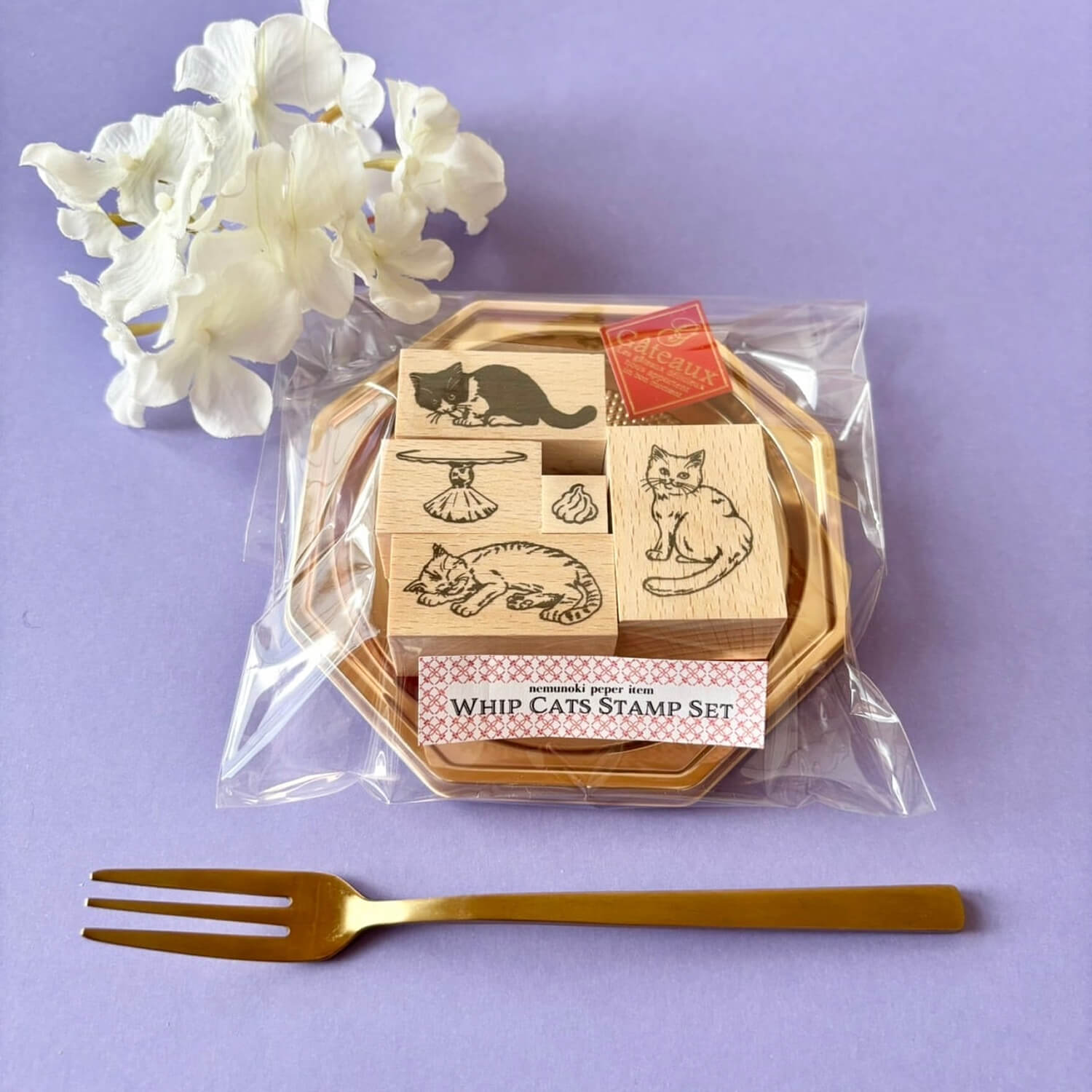 nemunoki paper item Wood Stamp Set – Whipped Cream Cats