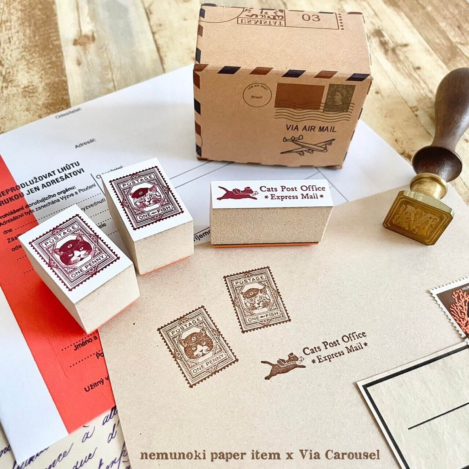 nemunoki paper item x Via Carousel Cats' Post Office Rubber Stamp Set – 2nd