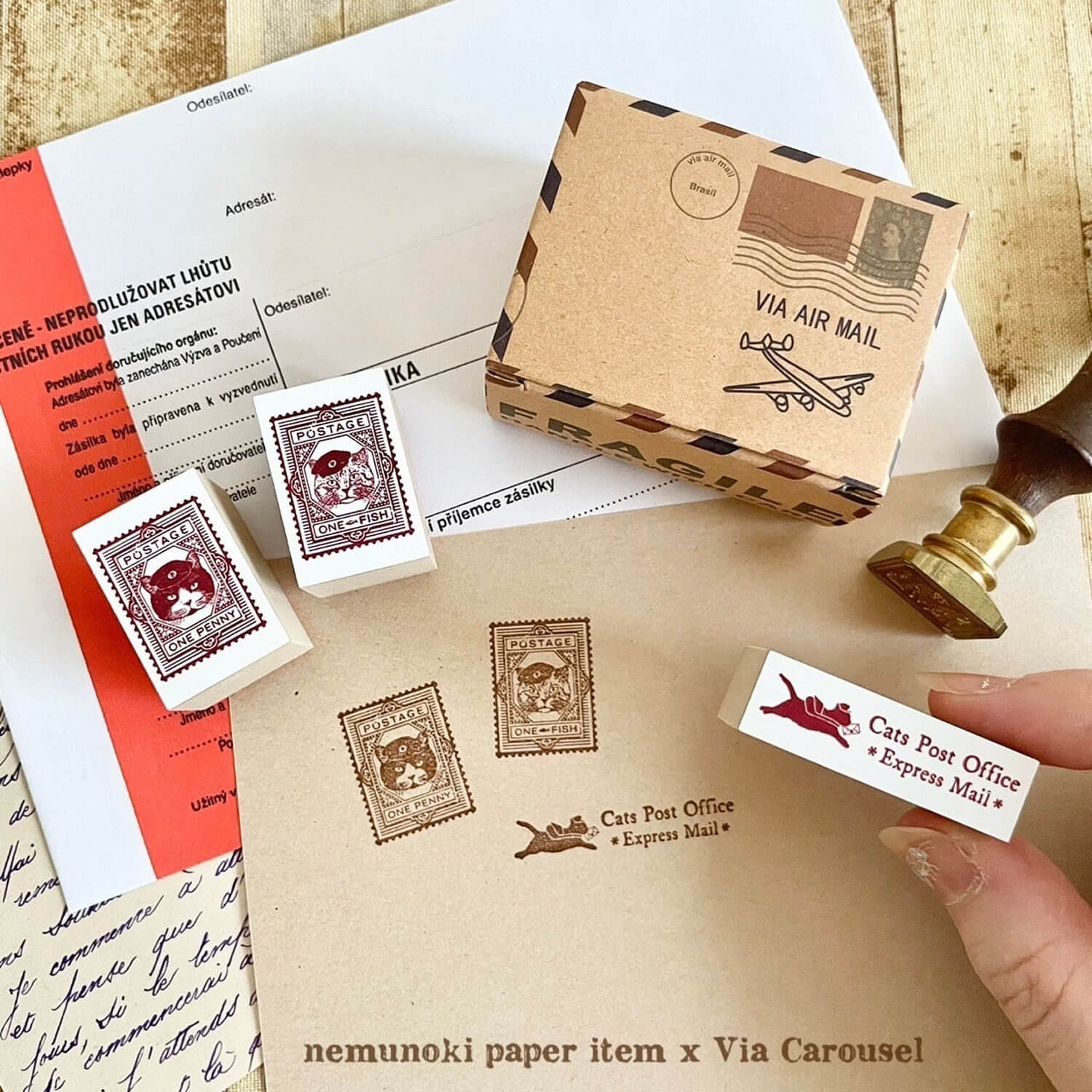 nemunoki paper item x Via Carousel Cats' Post Office Rubber Stamp Set – 2nd