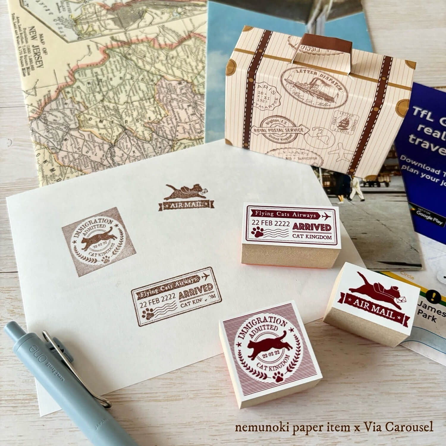 nemunoki paper item x Via Carousel Trunk Box Stamp Set – Traveling Cats