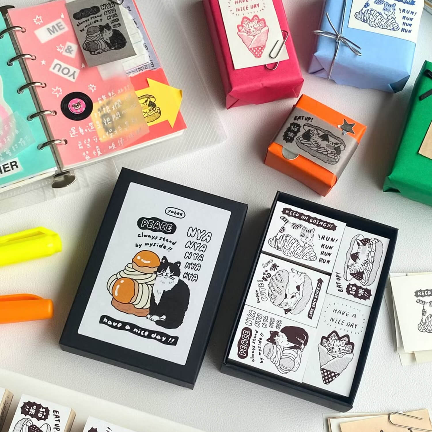 Yabee Zoo Wood Mount Stamp – Meow! Hooray!
